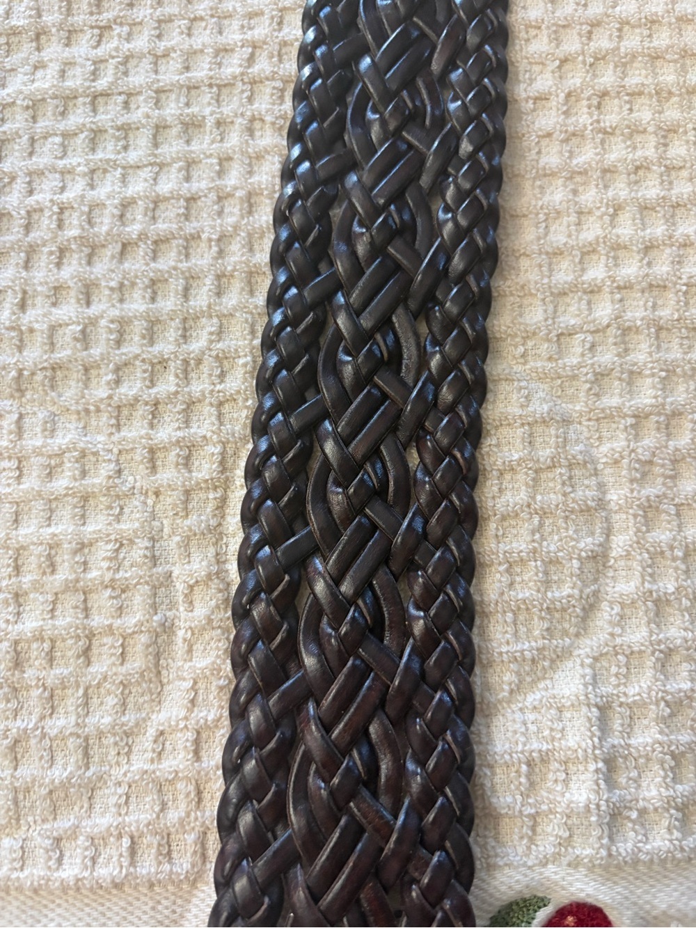 American Living Braided Leather Belt in Brown with Antique Brass Buckle - Picture 6 of 7